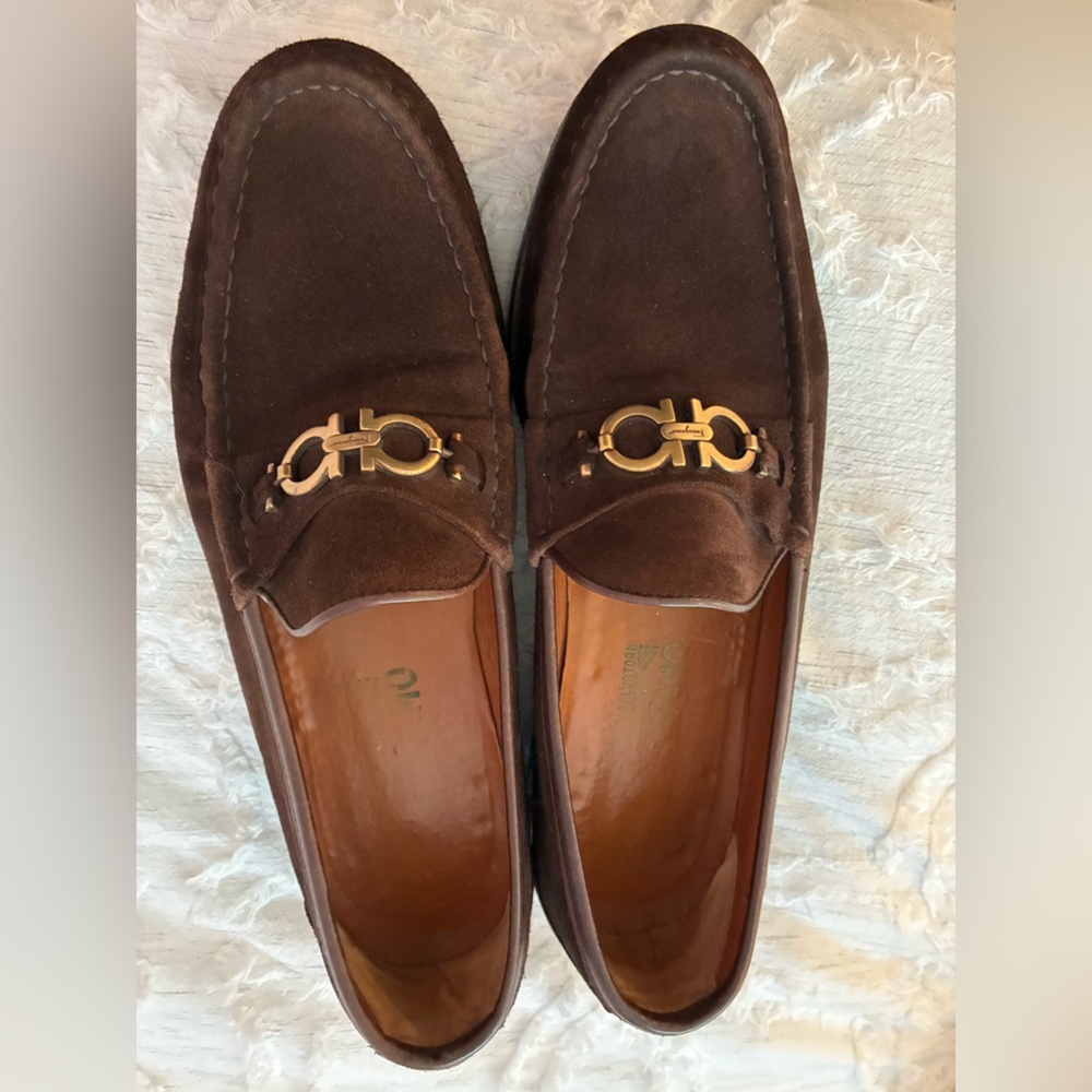 Ferragamo Brown Suede Men’s Horsebit Loafers